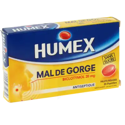 Humex Mal De Gorge Biclotymol 20 Mg Fruits Rouges Sans Sucre, Pastille édulcorée à L'isomalt Et à L'acésulfame Potassique à Les Andelys