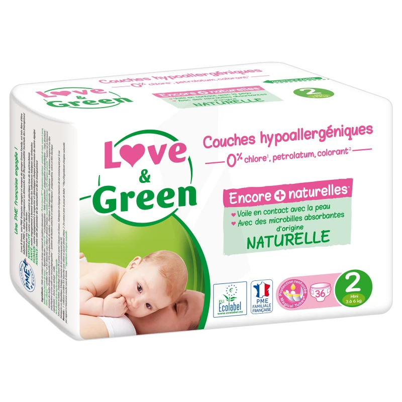 Love & Green Couches Hypoallergéniques 23 Couches Taille 1 (2-5 kg)