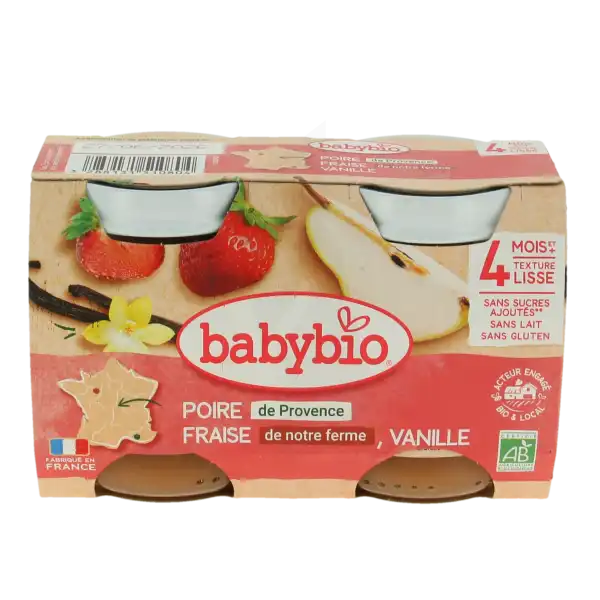 Babybio Alimentation Infantile Poire Fraises Vanille 2pots/130g