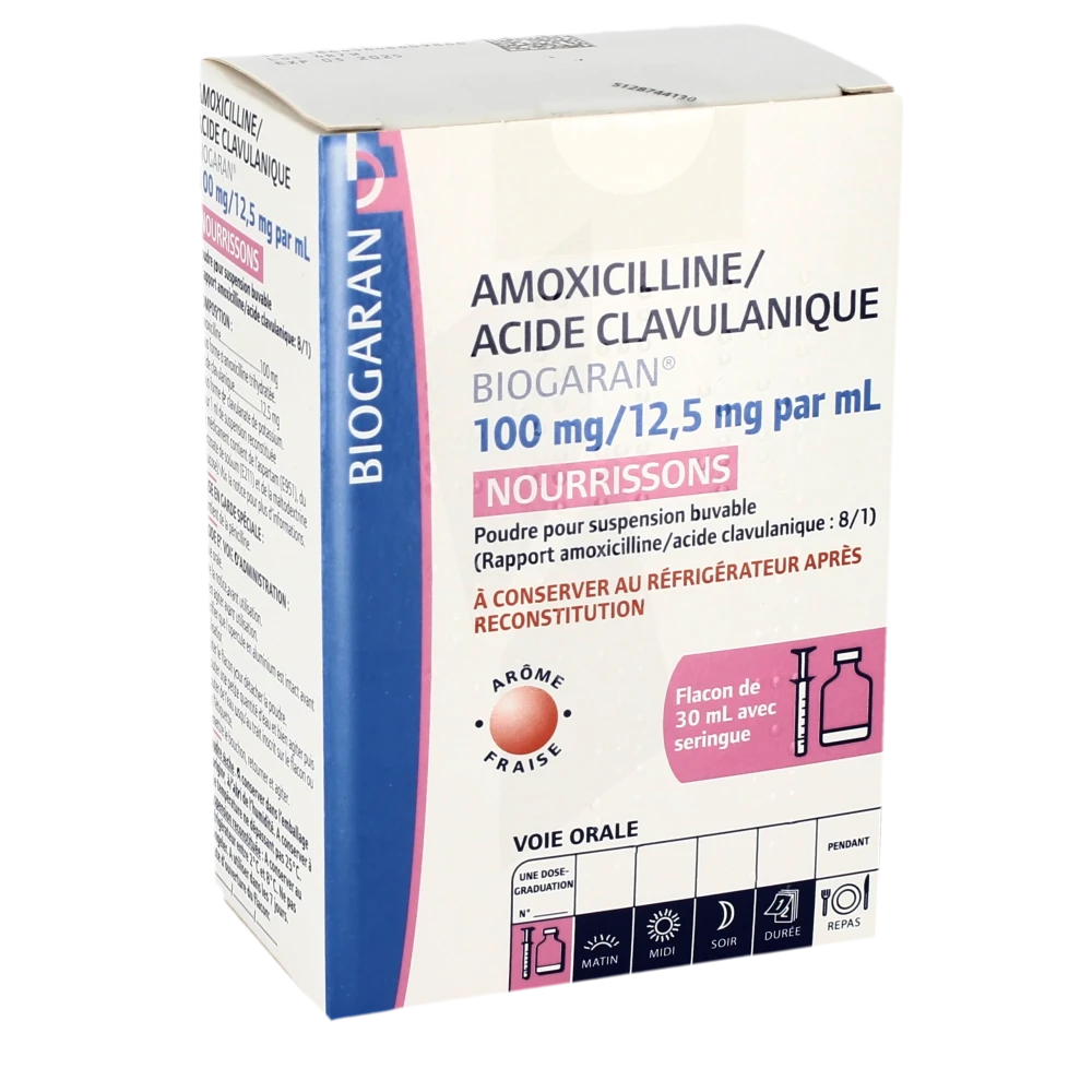 Amoxicilline/acide Clavulanique Biogaran 100 Mg/12,50 Mg Par Ml Nourrissons, Poudre Pour Suspension Buvable En Flacon (rapport Amoxicilline/acide Clavulanique : 8/1)