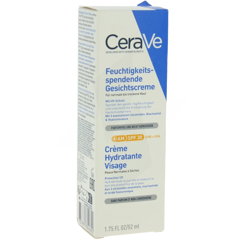 Cerave Soins Visage Crème Hydratante Visage Spf30 Pour Les Peaux Normales à Sèches Tube/52ml