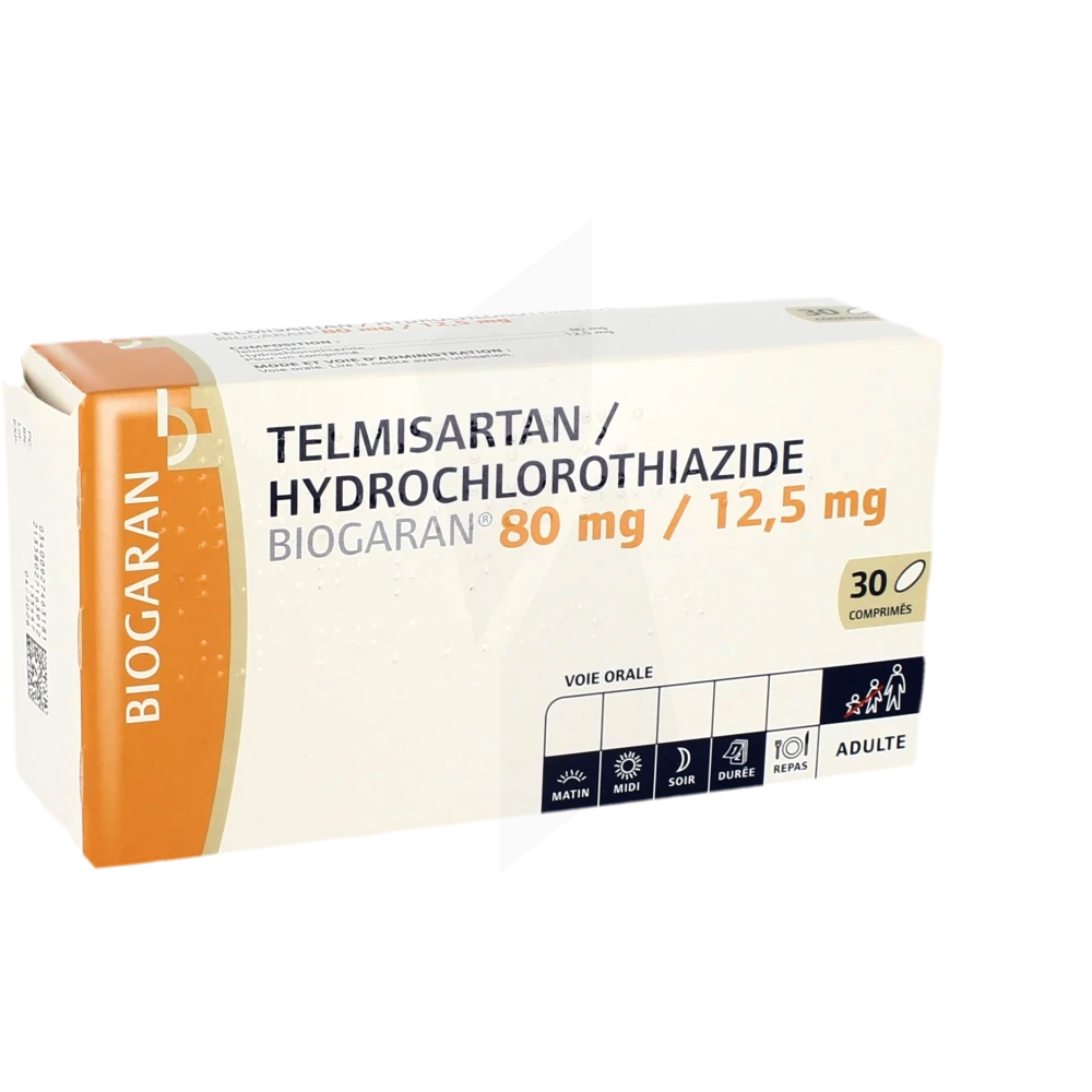 Telmisartan/hydrochlorothiazide Biogaran 80 Mg/12,5 Mg, Comprimé