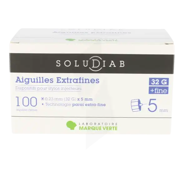 Soludiab Aiguilles Stylos Insuline 5mm Extrafines 32g  Bt100