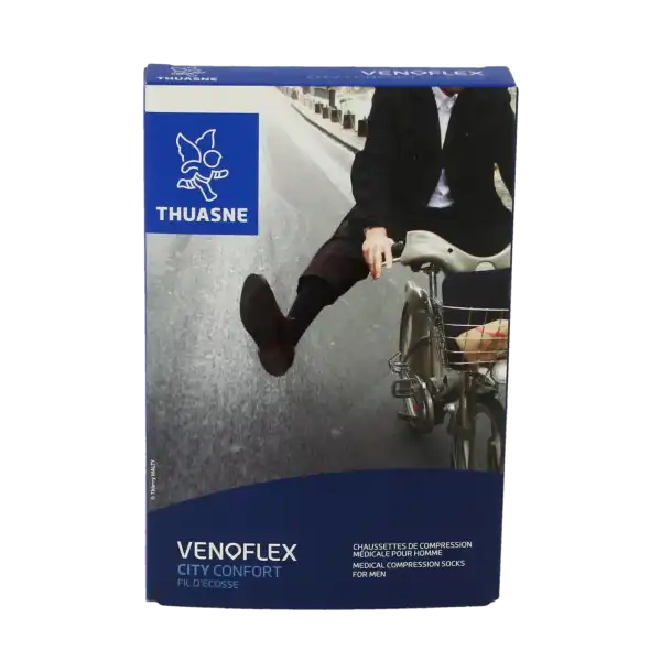 Thuasne Venoflex City 2 Chaussette Fil D'écosse Confort Homme Pied Fermé Noir T5n-
