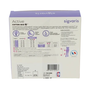 Sigvaris Active Coton Bio 55% Chaussette Classe 2 Femme Noir Long M