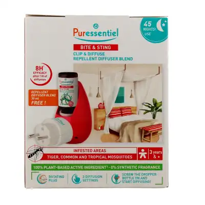 Puressentiel Diffusion Diffuseur Ultrasonique Clip & Diffuse + Répulsif Pour Diffusion Offert à ODOS