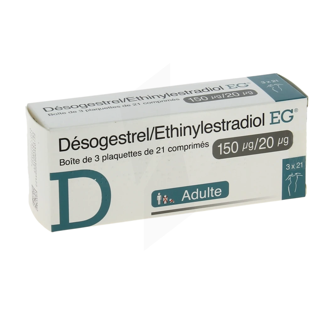 Desogestrel/ethinylestradiol Eg 150 Microgrammes/20 Microgrammes, Comprimé