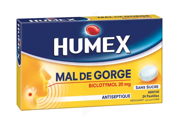 Humex Mal De Gorge Biclotymol 20 Mg Menthe Sans Sucre, Pastille édulcorée à L'isomalt