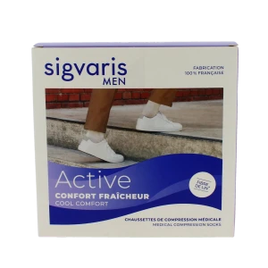 Sigvaris Active Confort Fraîcheur Origin Lin Chaussette Classe 2 Homme Ecru Normal S