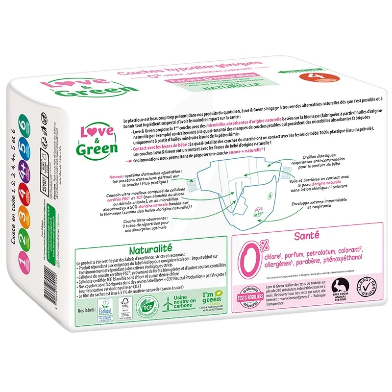 Pharmacie BAB2 - Parapharmacie Love & Green Couches Hypoallergéniques T4  (7-14kg) Paquet/46 - ANGLET