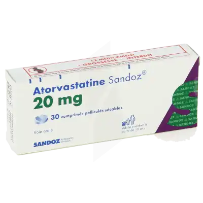 ATORVASTATINE SANDOZ 20 mg, comprimé pelliculé sécable