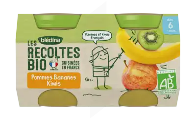 Blédina Les Récoltes Bio Pommes Bananes Kiwis 2 Pots/130g à Bassens