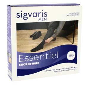 Sigvaris Essentiel Microfibre Chaussettes  Homme Classe 2 Noir Large Long
