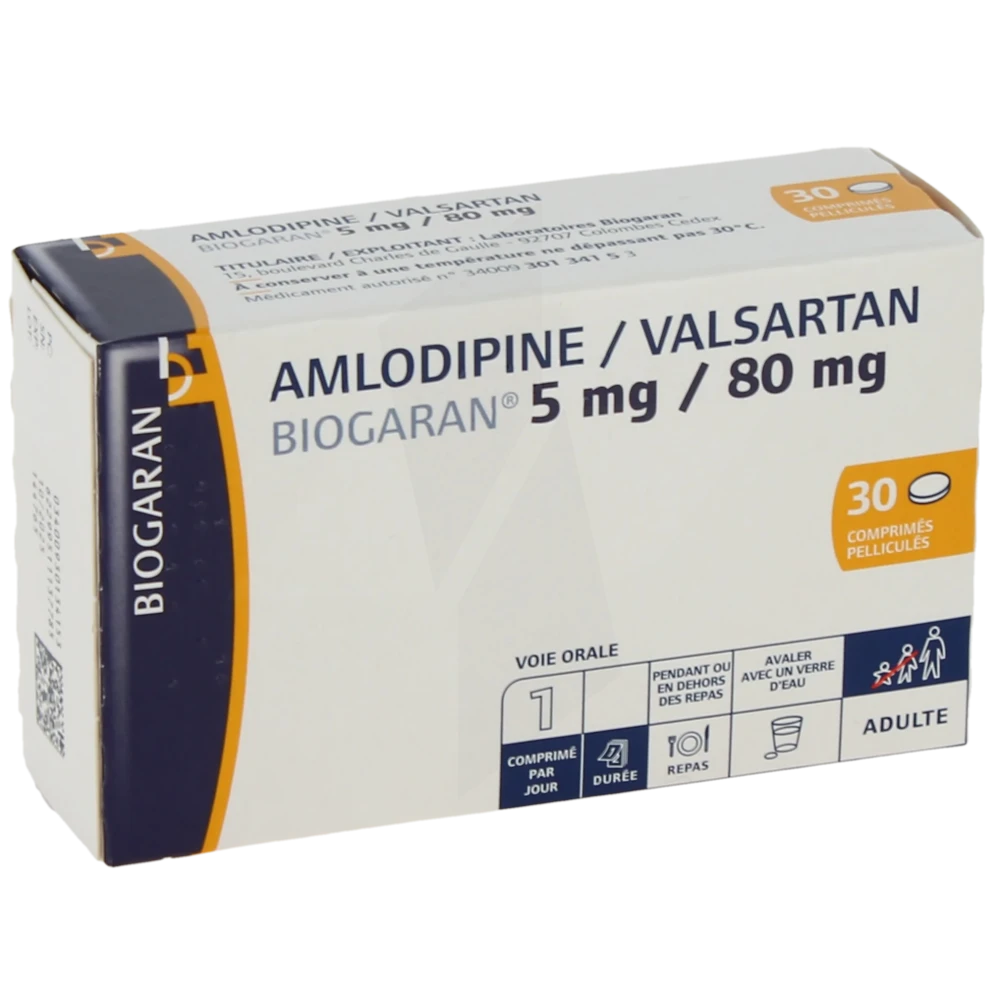Amlodipine/valsartan Biogaran 5 Mg/80 Mg, Comprimé Pelliculé