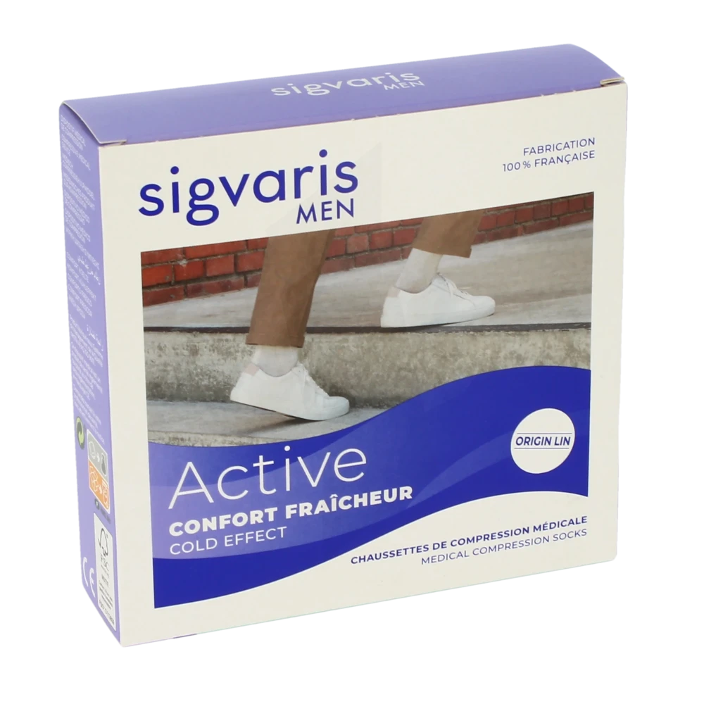 Sigvaris Active Confort FraÎcheur Chaussettes  Homme Classe 2 Écru Large Long