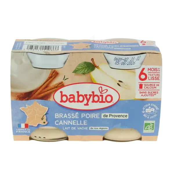 Babybio Alimentation Infantile Brassé Lait De Vache Poire Cannelle 2pots/130g