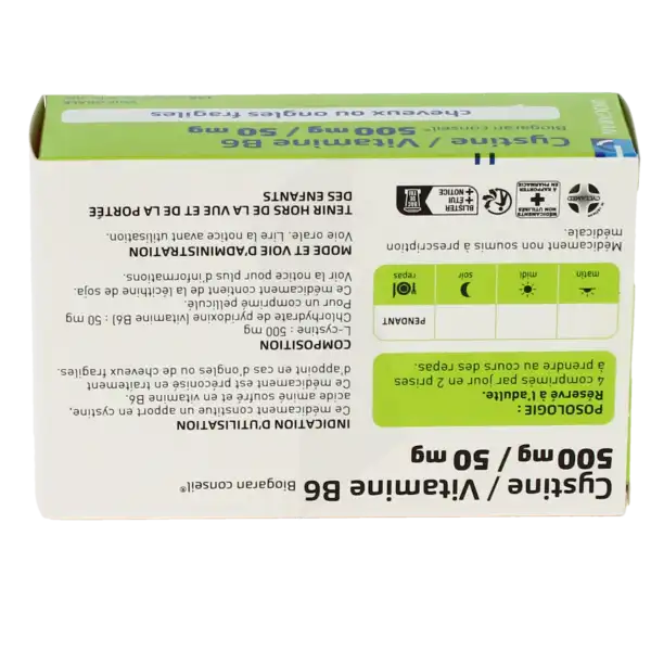 Cystine / Vitamine B6 Biogaran Conseil 500 Mg/50 Mg, Comprimé Pelliculé
