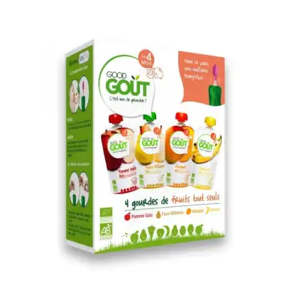 Good Goût Alimentation infantile variety fruits 4 Gourdes/120g + cuillère