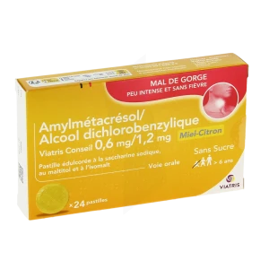 Amylmetacresol/alcool Dichlorobenzylique Mylan Conseil 0,6mg/1,2mg Miel-citron Sans Sucre