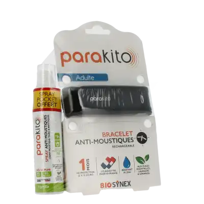 Parakito Bracelet Anti-moustique Adulte Noir +spray Offert 30ml à Noisy-le-Roi