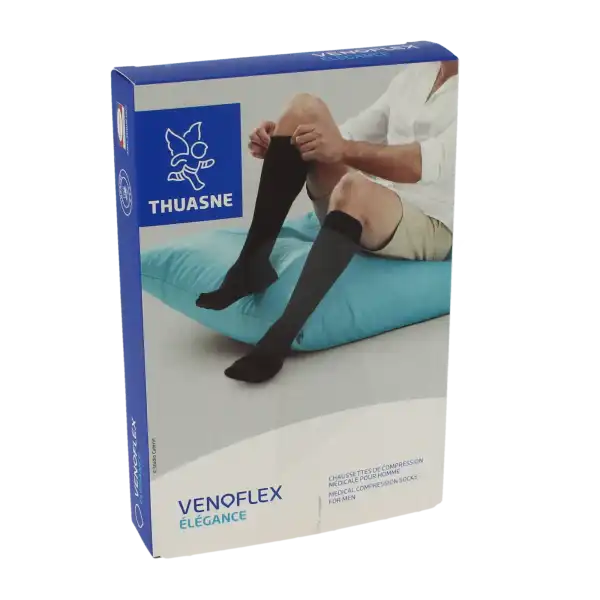 Thuasne Venoflex Elegance 2 Chaussette Maille Côtelée Homme Noir T3n-