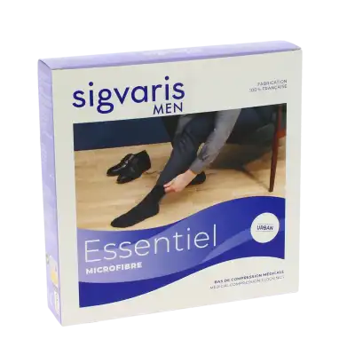 Sigvaris Essentiel Microfibre Bas Auto-fixants  Homme Classe 2 Noir Large Long à Égletons