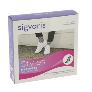 Sigvaris Styles Motifs Mariniere Chaussettes  Femme Classe 2 Marine Blanc Medium Long