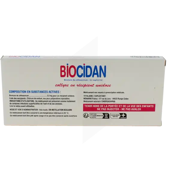 Biocidan 0,1 Mg/0,4 Ml, Collyre En Récipient Unidose
