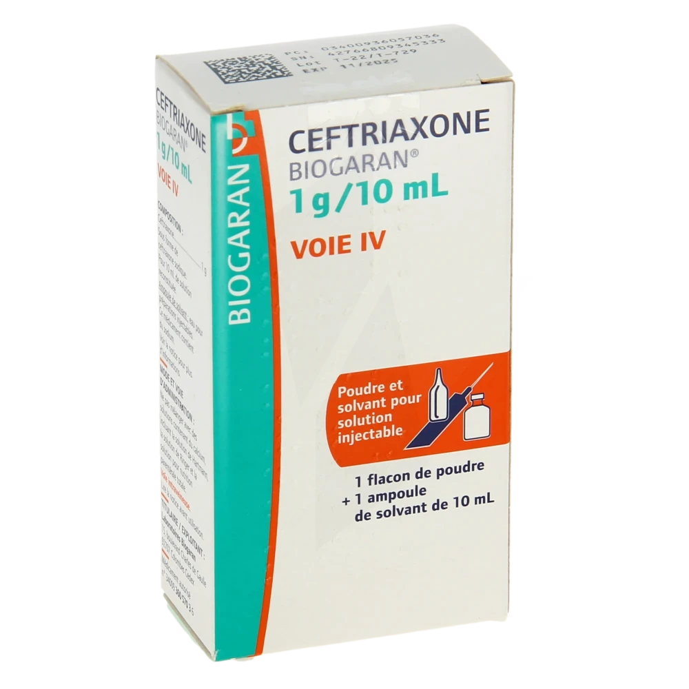 Ceftriaxone Biogaran 1 G/10 Ml, Poudre Et Solvant Pour Solution Injectable (iv)