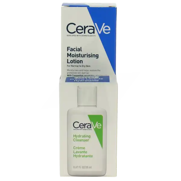 Cerave Facial Moisturizers Crème Hydratante Visage Pour Les Peaux Normales à Sèches Tube/52ml + Crème Lavante 20ml