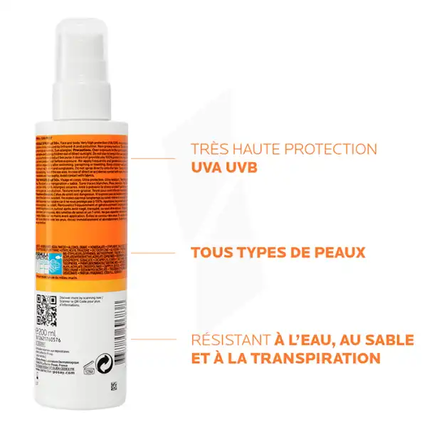 La Roche Posay Anthelios Crème Solaire En Invisible Corps Spf50+ Avec Parfum Spray/200ml