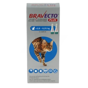 Bravecto Plus 250 Mg / 12,5 Mg Solution Pour Spot-on Pour Chats De Taille Moyenne (> 2,8 - 6,25 Kg), Solution Pour Spot-on