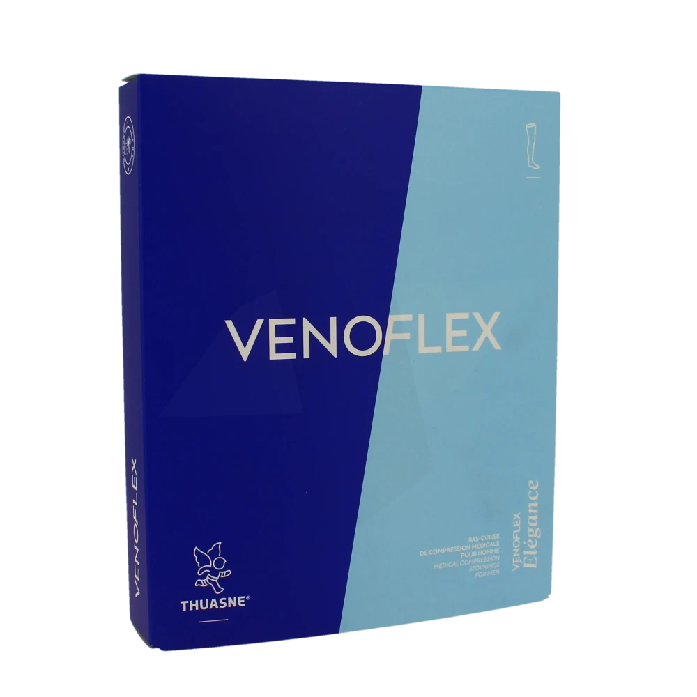 Venoflex Elegance 2 Bas Cuisse Antiglisse Maille Côtelée Homme Noir Taille 1l