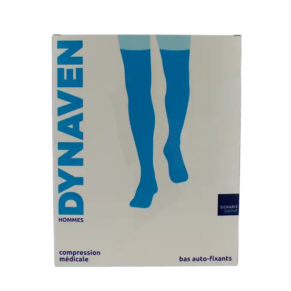 Sigvaris Dynaven Semi-opaque Fin Bas Auto-fixants Pied Ouvert Classe 2 Homme Noir Long M