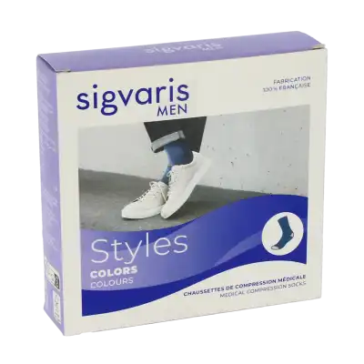 Sigvaris Styles Colors Chaussettes  Homme Classe 2 Bleu Large Normal à Beaujeu-Saint-Vallier-Pierrejux-et-Quitteur