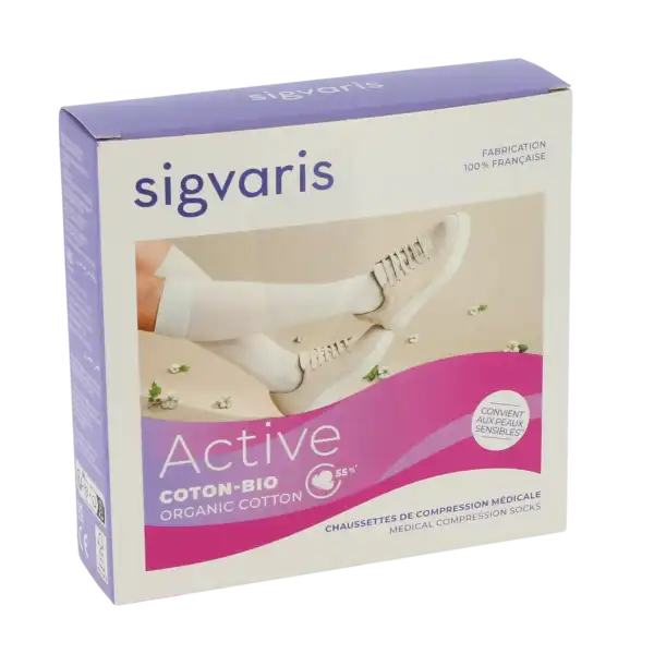 Sigvaris Active Coton Bio 55% Chaussette Classe 2 Femme Noir Long M
