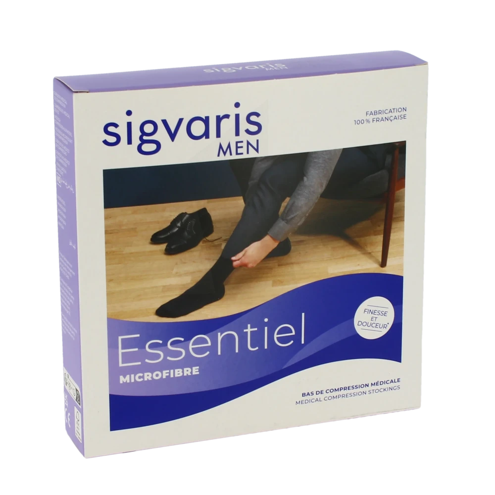 Sigvaris Essentiel Microfibre Bas Auto-fixants Po Homme Classe 2 Noir Small Normal