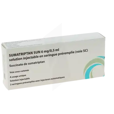 SUMATRIPTAN SUN 6 mg/0,5 ml, solution injectable en seringue préremplie (voie SC)