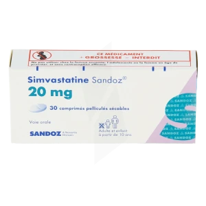 Simvastatine Sandoz 20 Mg, Comprimé Pelliculé Sécable