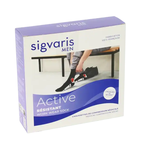 Sigvaris Active Resistant Chaussettes  Homme Classe 2 Noir Large Normal