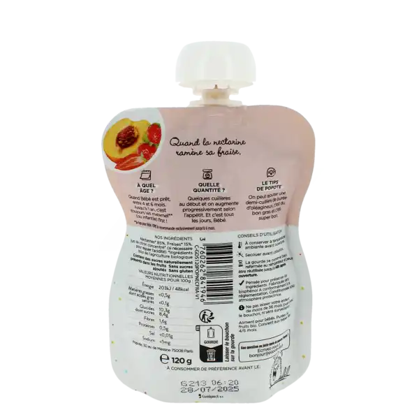 Popote Alimentation Infantile Nectarine Fraise Gourde/120g
