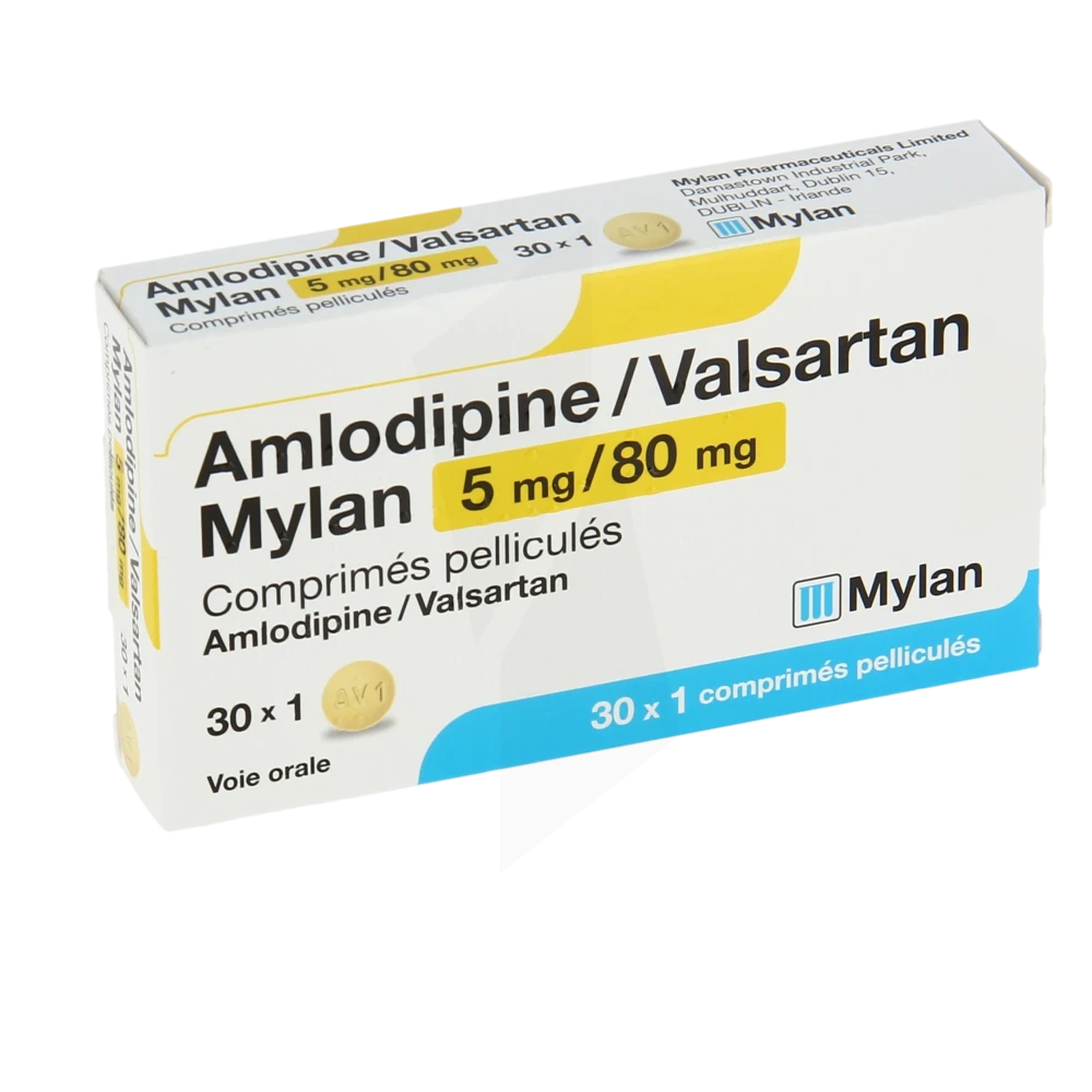 Amlodipine/valsartan Mylan 5 Mg/80 Mg, Comprimé Pelliculé