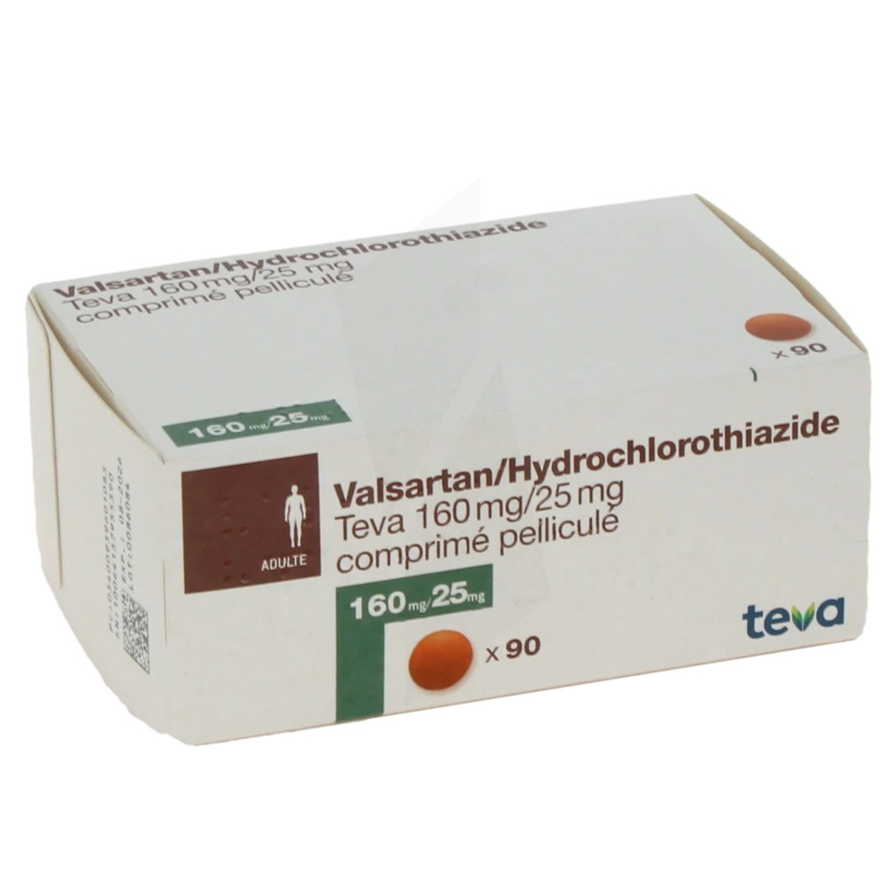 Valsartan/hydrochlorotiazide Teva 160 Mg/25 Mg, Comprimé Pelliculé