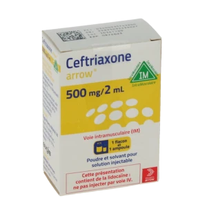 Ceftriaxone Arrow 500 Mg/2 Ml, Poudre Et Solvant Pour Solution Injectable (im)