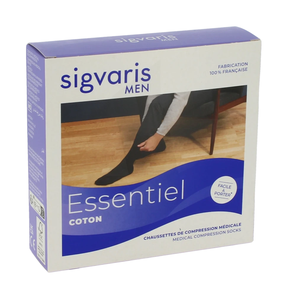 Sigvaris Essentiel Coton Chaussettes  Homme Classe 3 Noir Medium Long