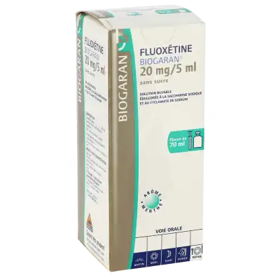 Fluoxetine Biogaran 20 Mg/5 Ml Sans Sucre, Solution Buvable édulcorée à La Saccharine Sodique Et Au Cyclamate De Sodium à RUMILLY