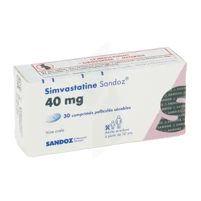 Simvastatine Sandoz 40 Mg, Comprimé Pelliculé Sécable à Nice