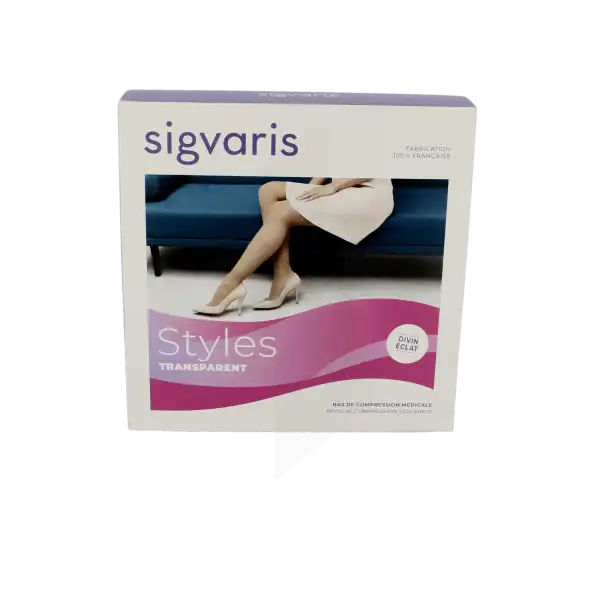 Sigvaris Styles Transparent Bas Auto-fixants  Femme Classe 2 Beige 130 Small Long