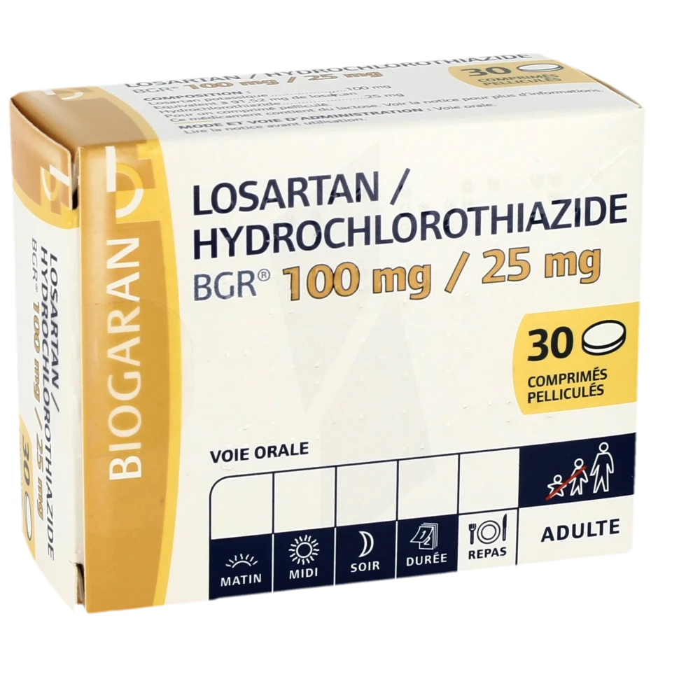 Losartan/hydrochlorothiazide Bgr 100 Mg/25 Mg, Comprimé Pelliculé