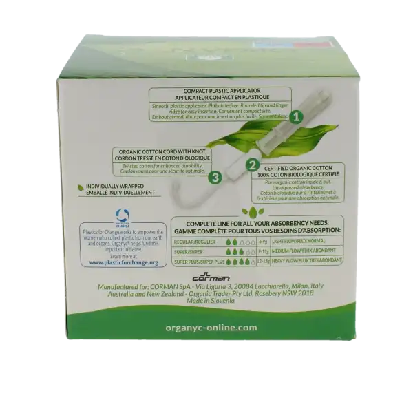 Organyc Tampon Périodique Avec Applicateur Coton Bio Super B/16